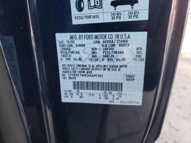 1FTRX17W93NA91201 - 2003 FORD F-150 BLUE photo 12