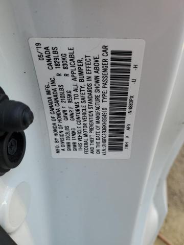 2HGFC3B36KH354910 - 2019 HONDA CIVIC EX Белый фото 12
