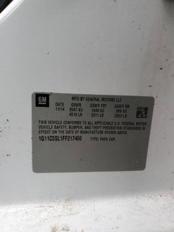 1G11C5SL1FF217460 - 2015 CHEVROLET MALIBU 1LT თეთრი ფოტო 12