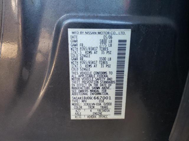 5N1AR18U06C667001 - 2006 NISSAN PATHFINDER LE GRAY photo 12