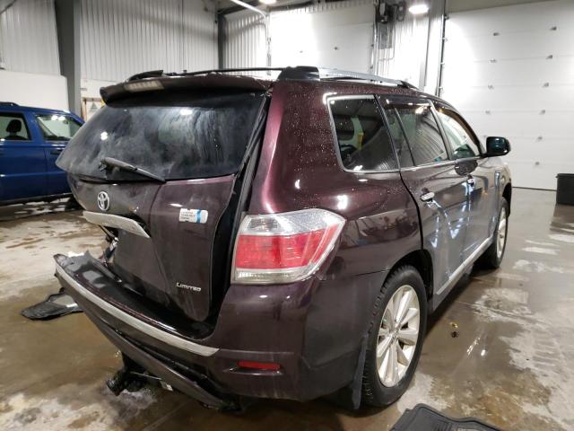 JTEDC3EH1B2000343 - 2011 TOYOTA HIGHLANDER HYBRID LIMITED BURGUNDY photo 4