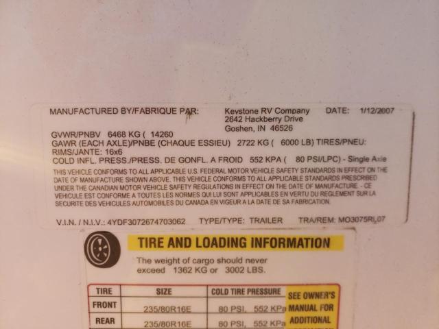 4YDF3072674703062 - 2007 KEYSTONE MONTANA WHITE photo 10