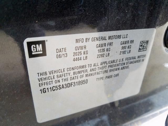 1G11C5SA3DF318950 - 2013 CHEVROLET MALIBU 1LT  照片 10