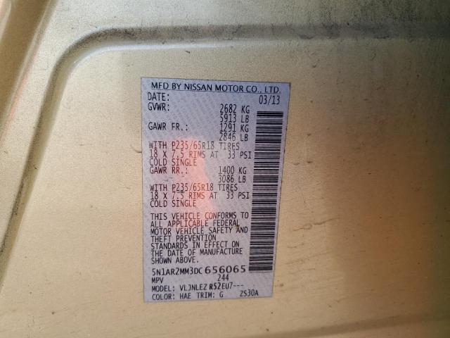 5N1AR2MM3DC656065 - 2013 NISSAN PATHFINDER S TAN photo 13
