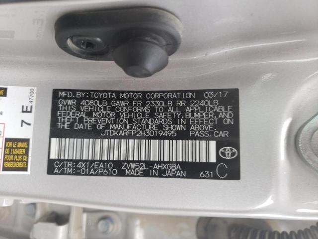 JTDKARFP2H3019495 - 2017 TOYOTA PRIUS PRIM 银色 照片 12