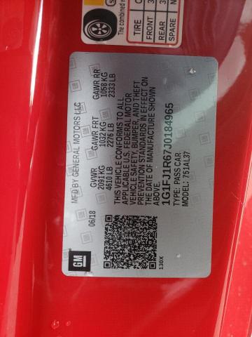 1G1FJ1R67J0184965 - 2018 CHEVROLET CAMARO ZL1 RED photo 12