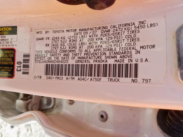 5TELU42N48Z484025 - 2008 TOYOTA TACOMA DOUBLE CAB  foto 10