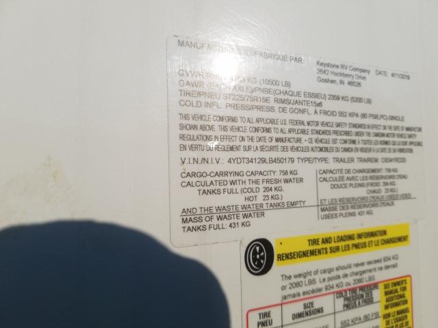 4YDT34129LB450179 - 2020 KEYSTONE OUTBACK WHITE photo 10