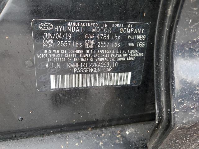 KMHE14L22KA093118 - 2019 HYUNDAI SONATA PLUG-IN HYBRID BLACK photo 12