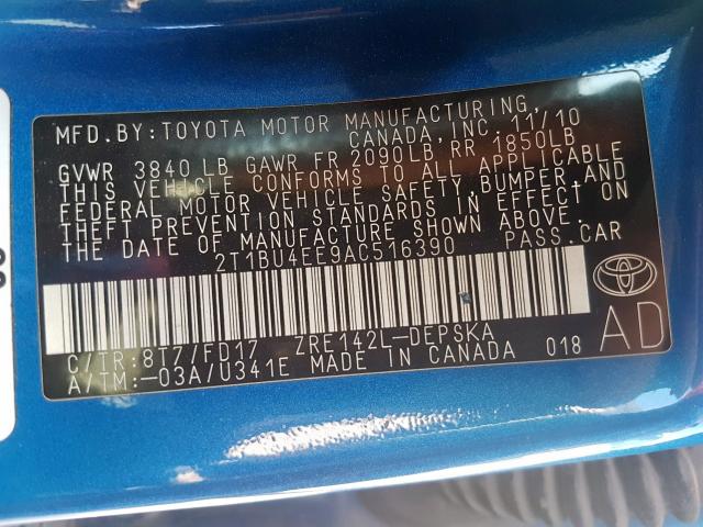 2T1BU4EE9AC516390 - 2010 TOYOTA COROLLA BASE  照片 10