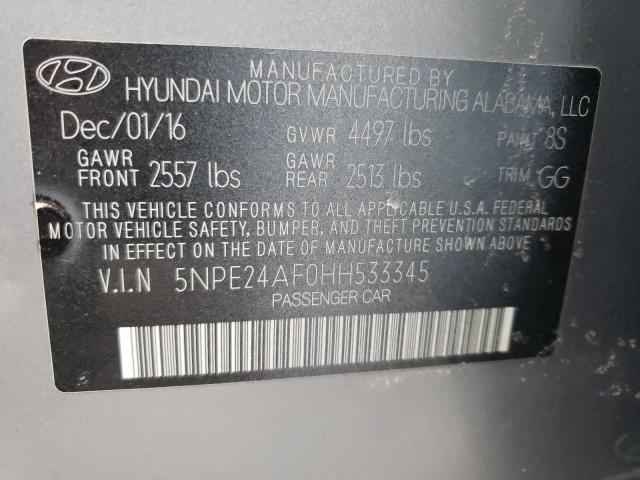 5NPE24AF0HH533345 - 2017 HYUNDAI SONATA SE GRAY photo 12