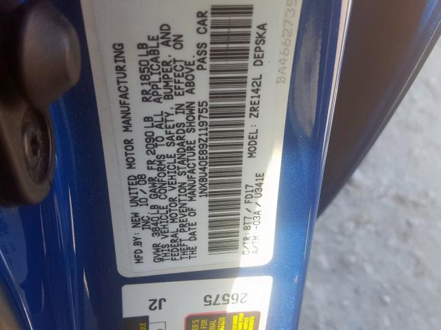 1NXBU40E89Z119755 - 2009 TOYOTA COROLLA BASE  照片 10