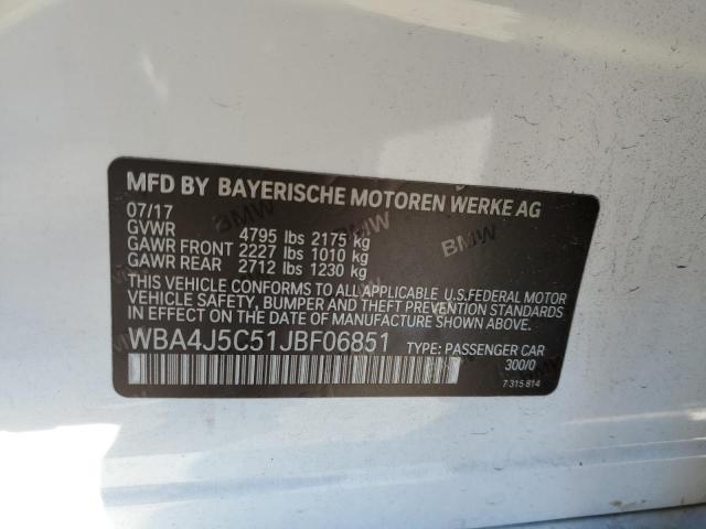 WBA4J5C51JBF06851 - 2018 BMW 440I GRAN COUPE WHITE photo 12