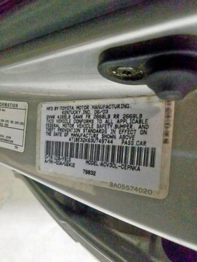 4T1BE32K63U749744 - 2003 TOYOTA CAMRY LE  photo 10