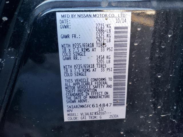 5N1AR2MN5FC614847 - 2015 NISSAN PATHFINDER S 黑色 照片 13