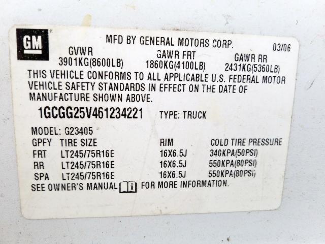 1GCGG25V461234221 - 2006 CHEVROLET EXPRESS G2500  photo 10