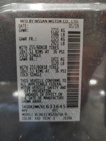 5N1DR2MM2KC633645 - 2019 NISSAN PATHFINDER S GRAY photo 13