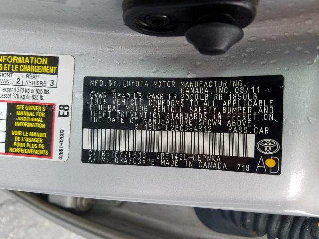 2T1BU4EE2BC684812 - 2011 TOYOTA COROLLA BASE  照片 10