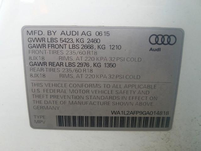 WA1L2AFP9GA014818 - 2016 AUDI Q5 PREMIUM PLUS  photo 10