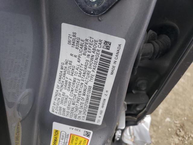 2HGFE2F5XNH510998 - 2022 HONDA CIVIC SPORT SILVER photo 12