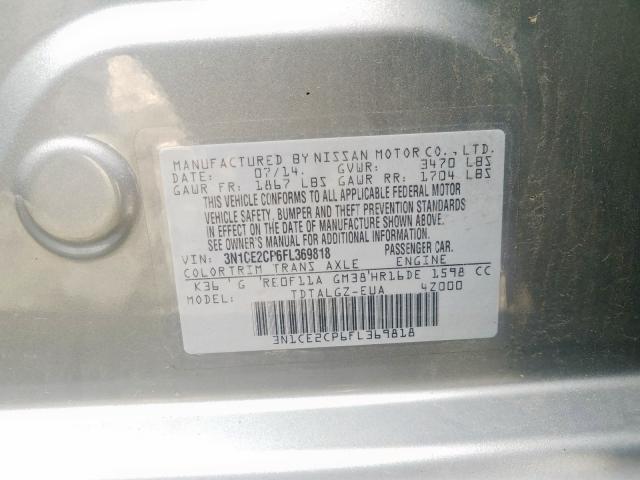 3N1CE2CP6FL369818 - 2015 NISSAN VERSA NOTE S  photo 10