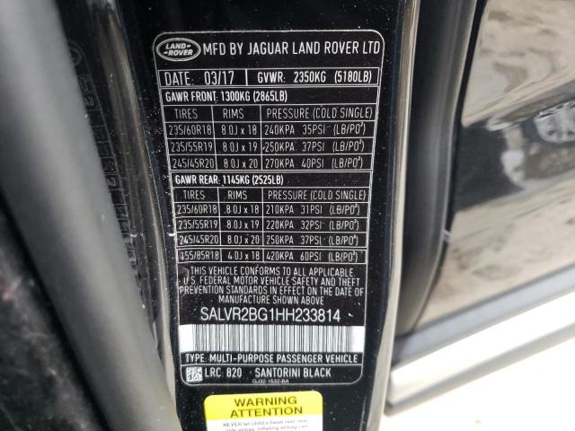 SALVR2BG1HH233814 - 2017 LAND ROVER RANGE ROVE HSE BLACK photo 12