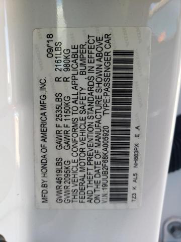 19UUB2F68KA005920 - 2019 ACURA TLX TECHNOLOGY WHITE photo 12