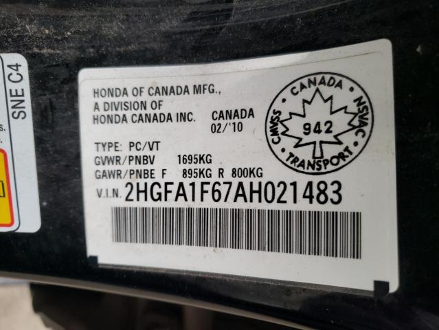 2HGFA1F67AH021483 - 2010 HONDA CIVIC LX-S Қара фото 12