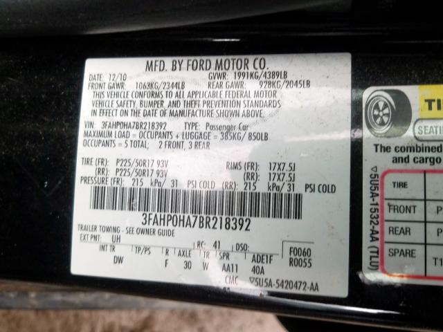 3FAHP0HA7BR218392 - 2011 FORD FUSION SE  photo 10