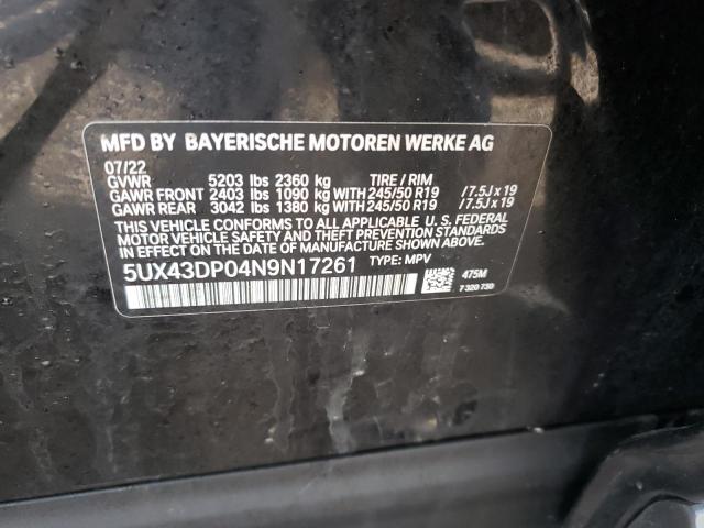 5UX43DP04N9N17261 - 2022 BMW X3 SDRIVE30I BLACK photo 13