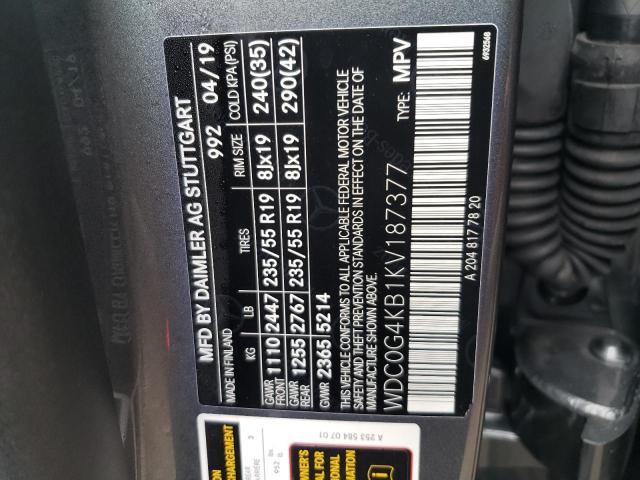 WDC0G4KB1KV187377 - 2019 MERCEDES-BENZ GLC 300 4MATIC GRAY photo 12