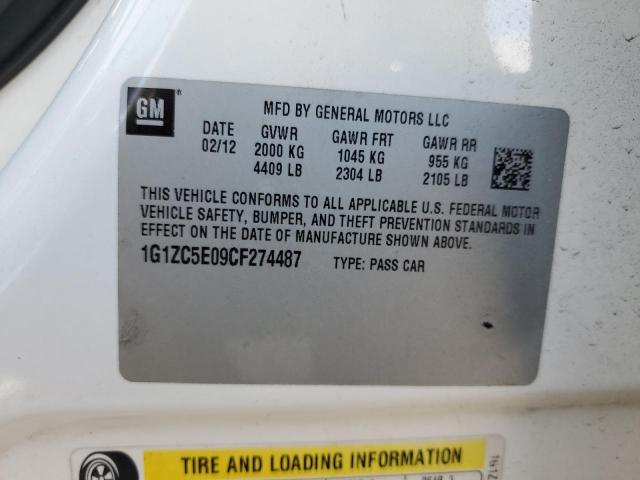 1G1ZC5E09CF274487 - 2012 CHEVROLET MALIBU 1LT WHITE photo 12