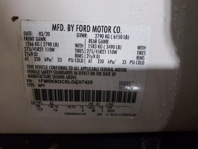 1FM5K8GC6LGC07420 - 2020 FORD EXPLORER ST WHITE photo 14