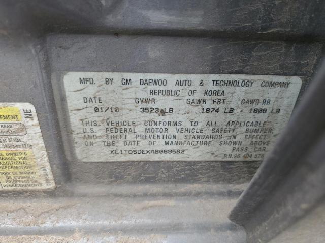 KL1TD5DEXAB089562 - 2010 CHEVROLET AVEO LS 灰色 照片 10