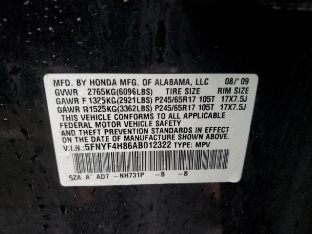 5FNYF4H86AB012322 - 2010 HONDA PILOT TOURING BLACK photo 13