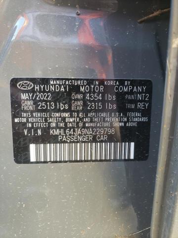 KMHL64JA9NA229798 - 2022 HYUNDAI SONATA SEL GRAY photo 12