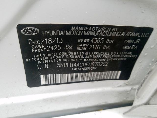 5NPEB4AC0EH870292 - 2014 HYUNDAI SONATA GLS  photo 10