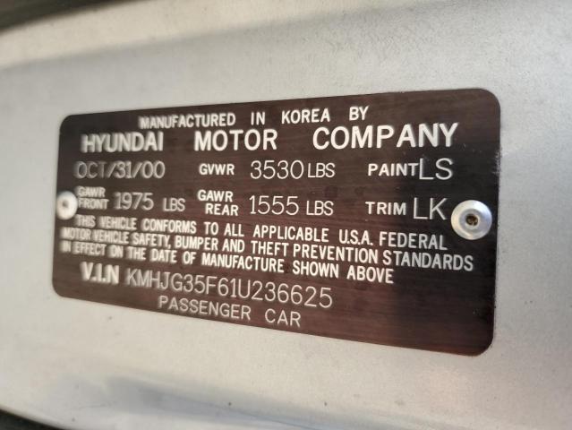 KMHJG35F61U236625 - 2001 HYUNDAI TIBURON SILVER photo 12