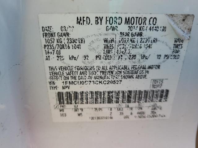 1FMCU0D73CKC29527 - 2012 FORD ESCAPE XLT WHITE photo 13