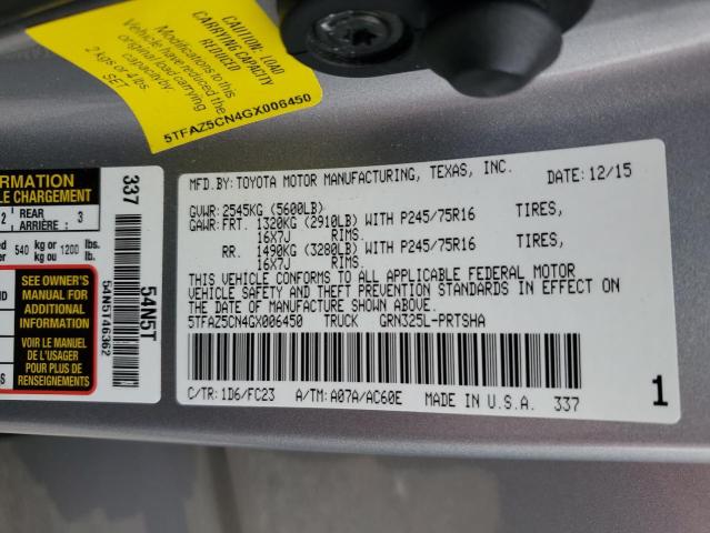 5TFAZ5CN4GX006450 - 2016 TOYOTA TACOMA DOUBLE CAB 银色 照片 12