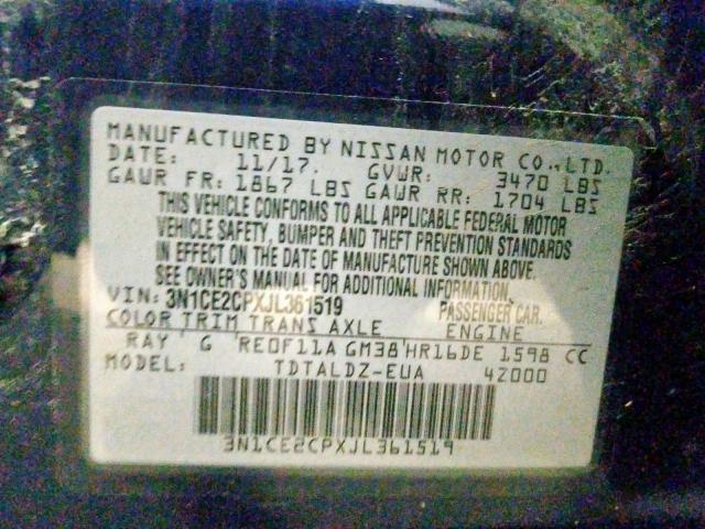 3N1CE2CPXJL361519 - 2018 NISSAN VERSA NOTE S  photo 10