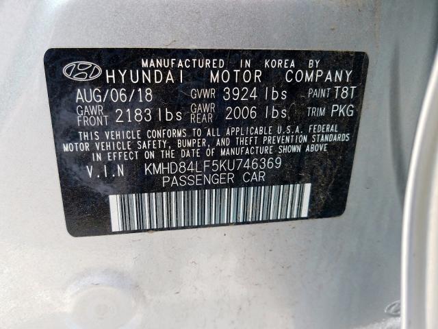 KMHD84LF5KU746369 - 2019 HYUNDAI ELANTRA SEL  photo 10