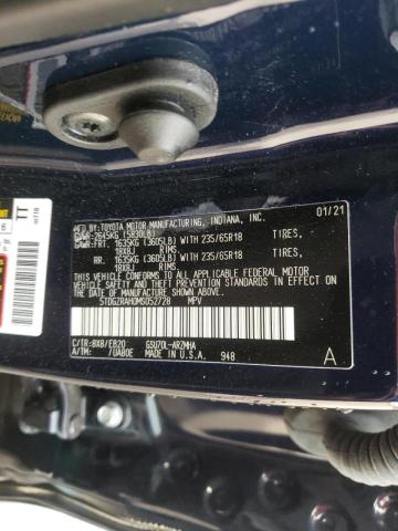 5TDGZRAH0MS052728 - 2021 TOYOTA HIGHLANDER XLE BLUE photo 10