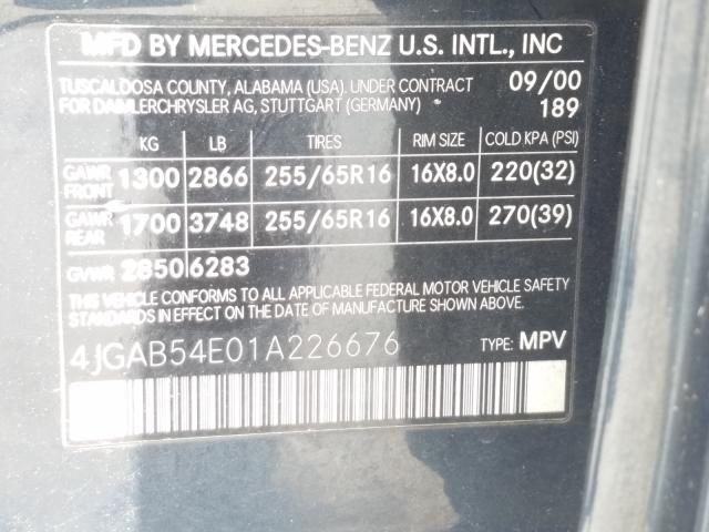 4JGAB54E01A226676 - 2001 MERCEDES-BENZ ML 320  photo 10