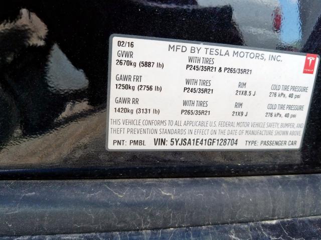 5YJSA1E41GF128704 - 2016 TESLA MODEL S  լուսանկար 10
