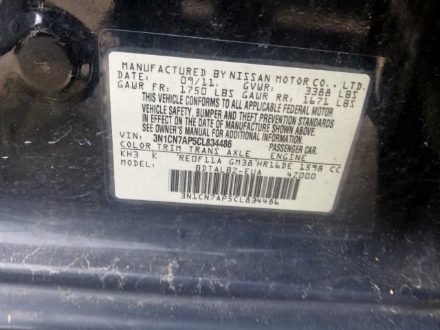 3N1CN7AP5CL834486 - 2012 NISSAN VERSA S  photo 10