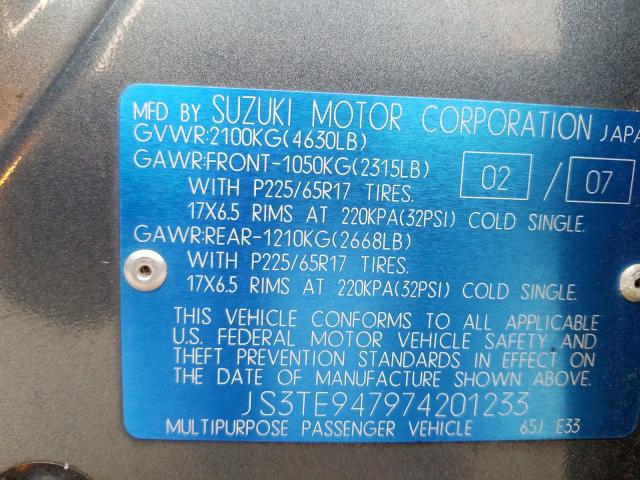 JS3TE947974201233 - 2007 SUZUKI GRAND VITARA LUXURY  photo 10