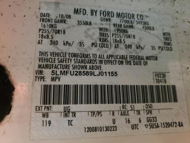 5LMFU28589LJ01155 - 2009 LINCOLN NAVIGATOR თეთრი ფოტო 13