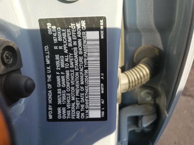 SHHFK7H4XLU204796 - 2020 HONDA CIVIC SPORT 灰色 照片 12