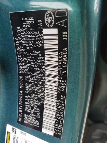 2T1BU4EE1AC238231 - 2010 TOYOTA COROLLA BASE TEAL photo 12